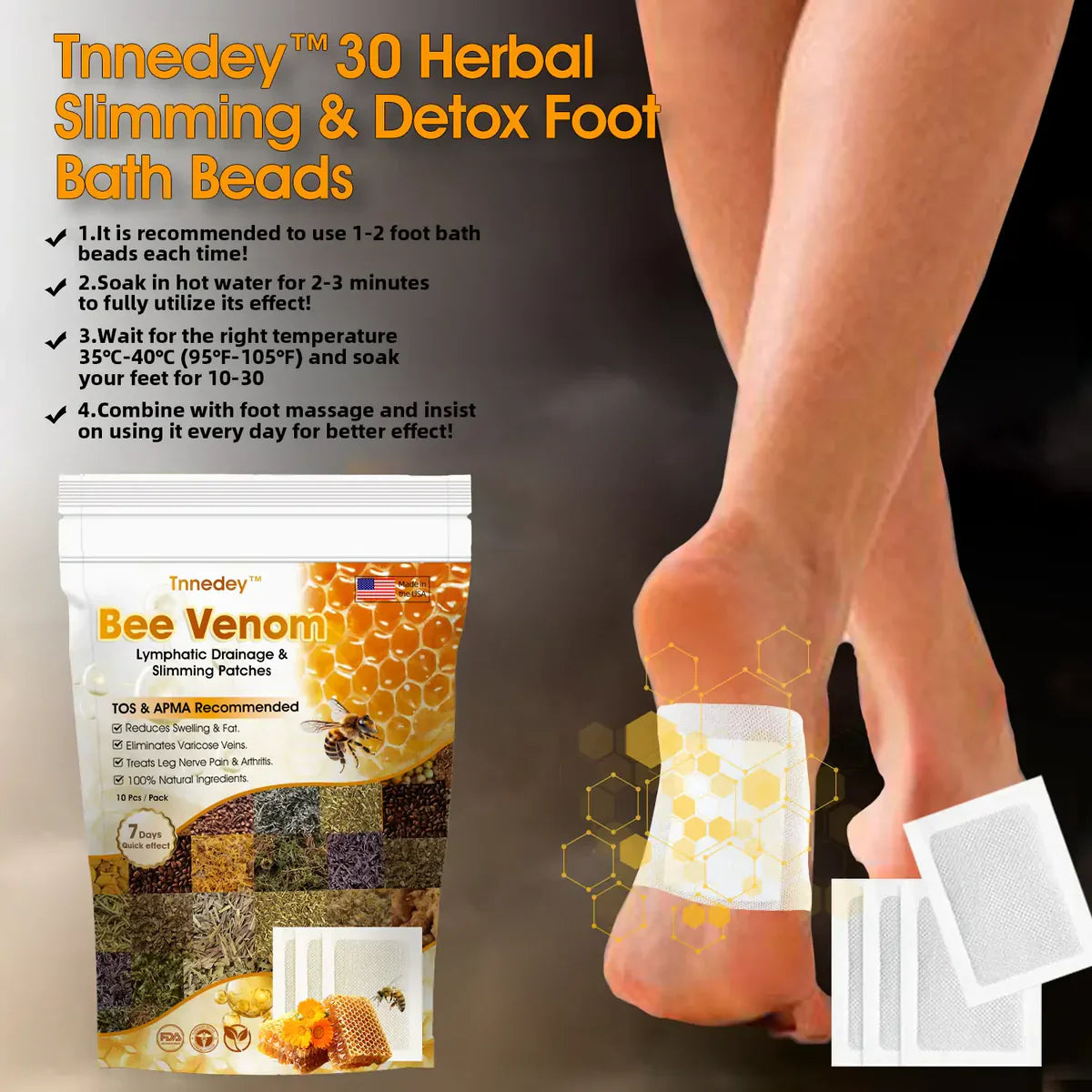 Bee Venom Lymphatic Drainage & Slimming Foot Patches🌿👣 [Pack of 10]