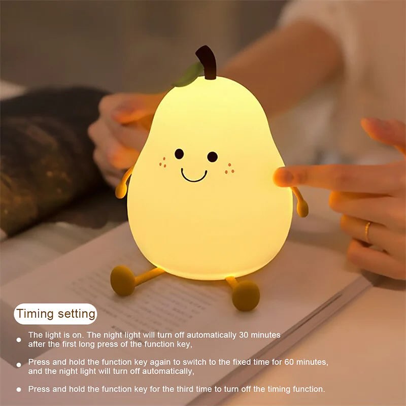 🍐Silicone Pear Lamp ✨ Soft, Rechargeable, and Touch-Controlled Night Light