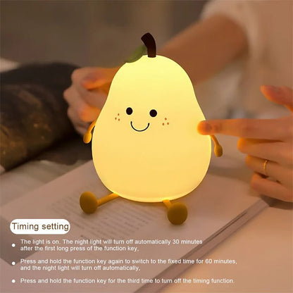 🍐Silicone Pear Lamp ✨ Soft, Rechargeable, and Touch-Controlled Night Light