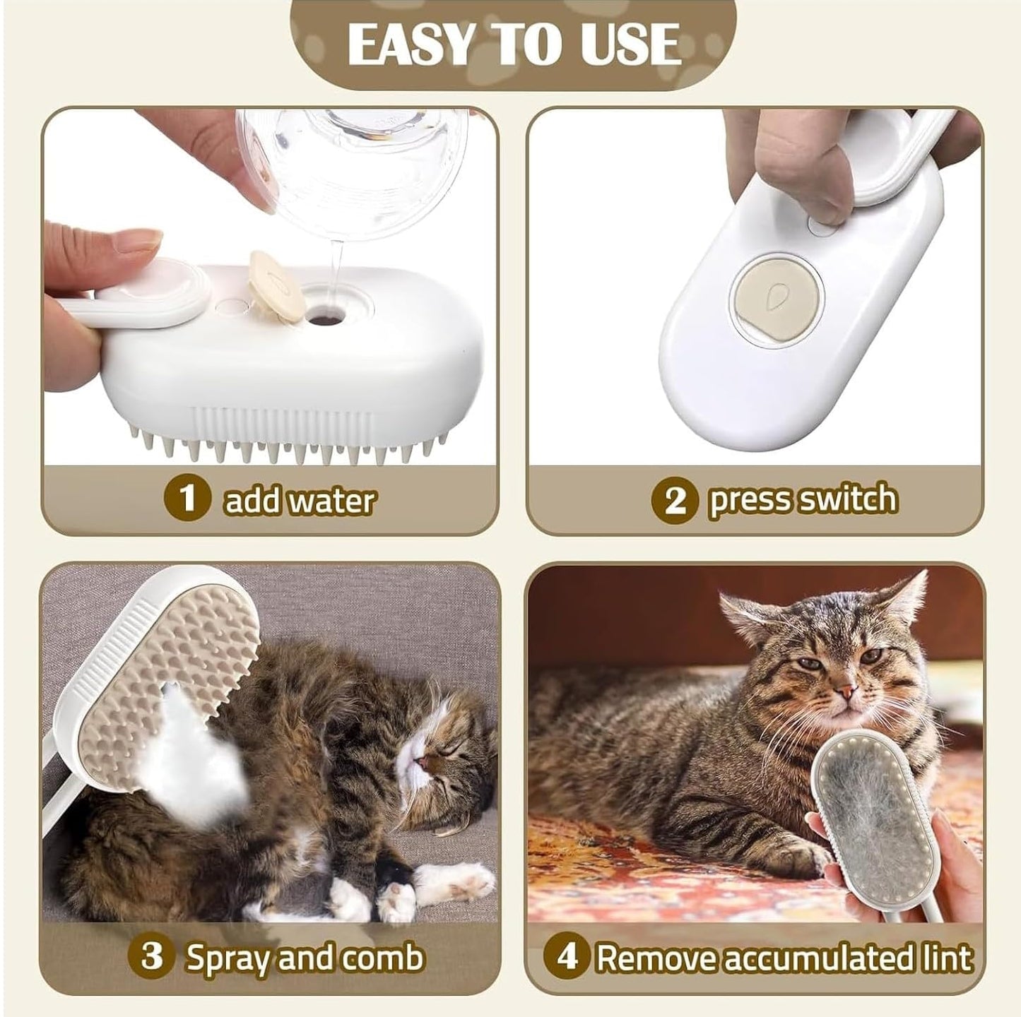 Steam Brush for Pet Hair Grooming, Perfect for Both Cats & Dogs 🐶🐱
